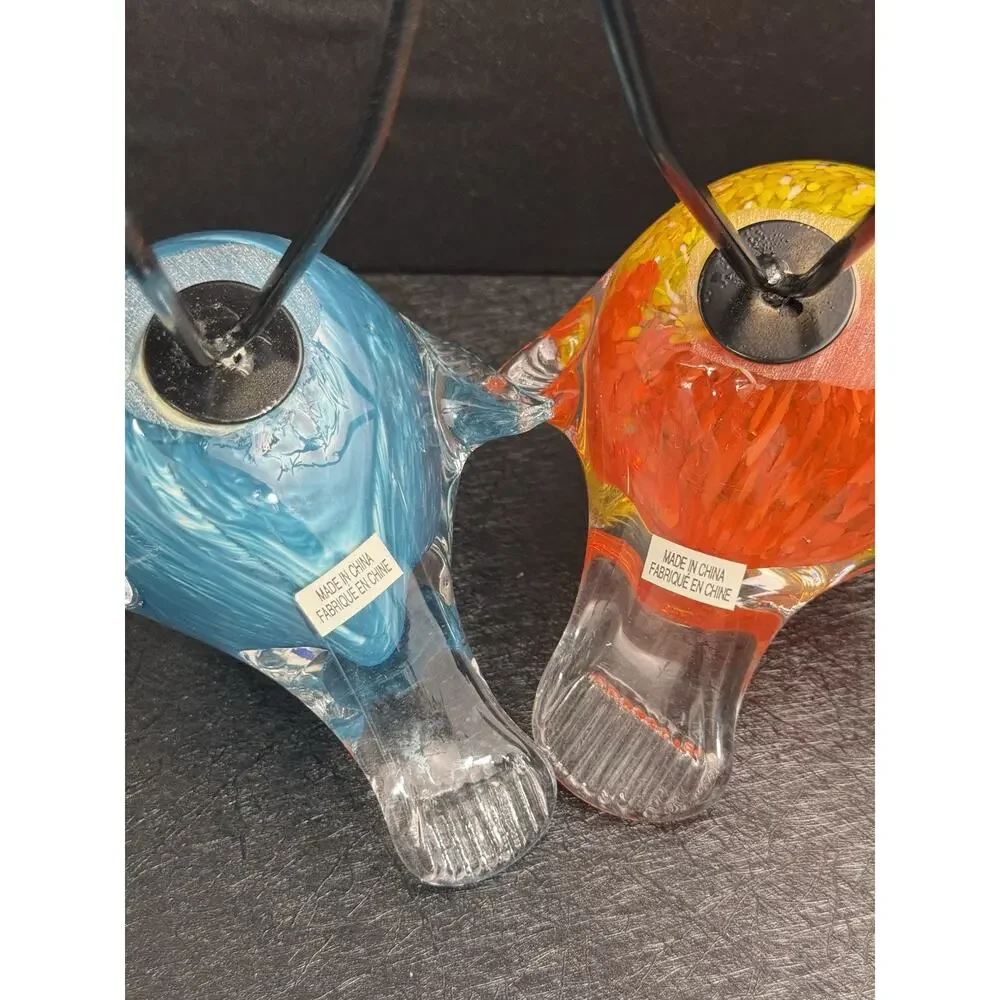 BIRDS Style Hand-Blown Glass Birds Figurines Tall Metal Legs (set/2 birds) - Picture 16 of 16